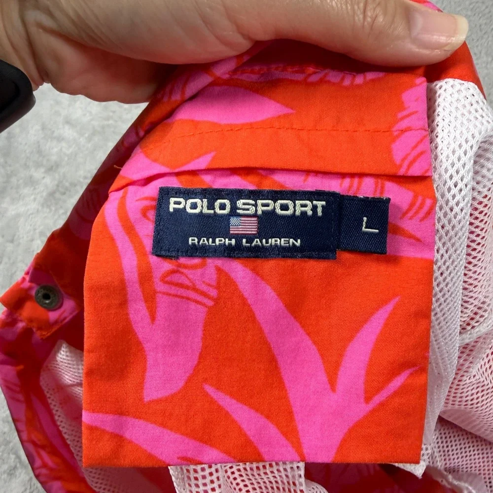 Polo Sport Ralph Lauren‎ Swim Trunks Men Large Orange Pink Floral Mesh Lined 9